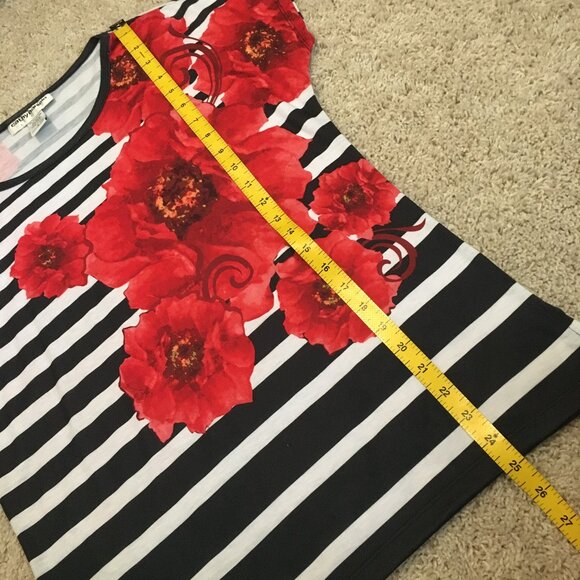 Cathy Daniels Striped + Red Flower Print Tee - Picture 12 of 13